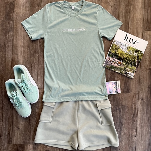 Single Scoop Pants - Super Soft Short Sleeve “Over Qualified” Tee with Shorts Set